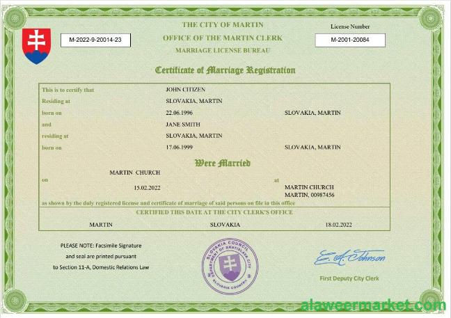 Slovakia marriage certificate Word and PDF template